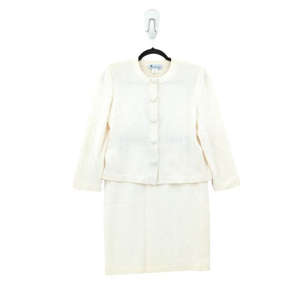 Linda Iki Women S Suit Set White Knit Blazer Skirt Hawaiian Buttons VTG FLAW - Picture 2 of 13